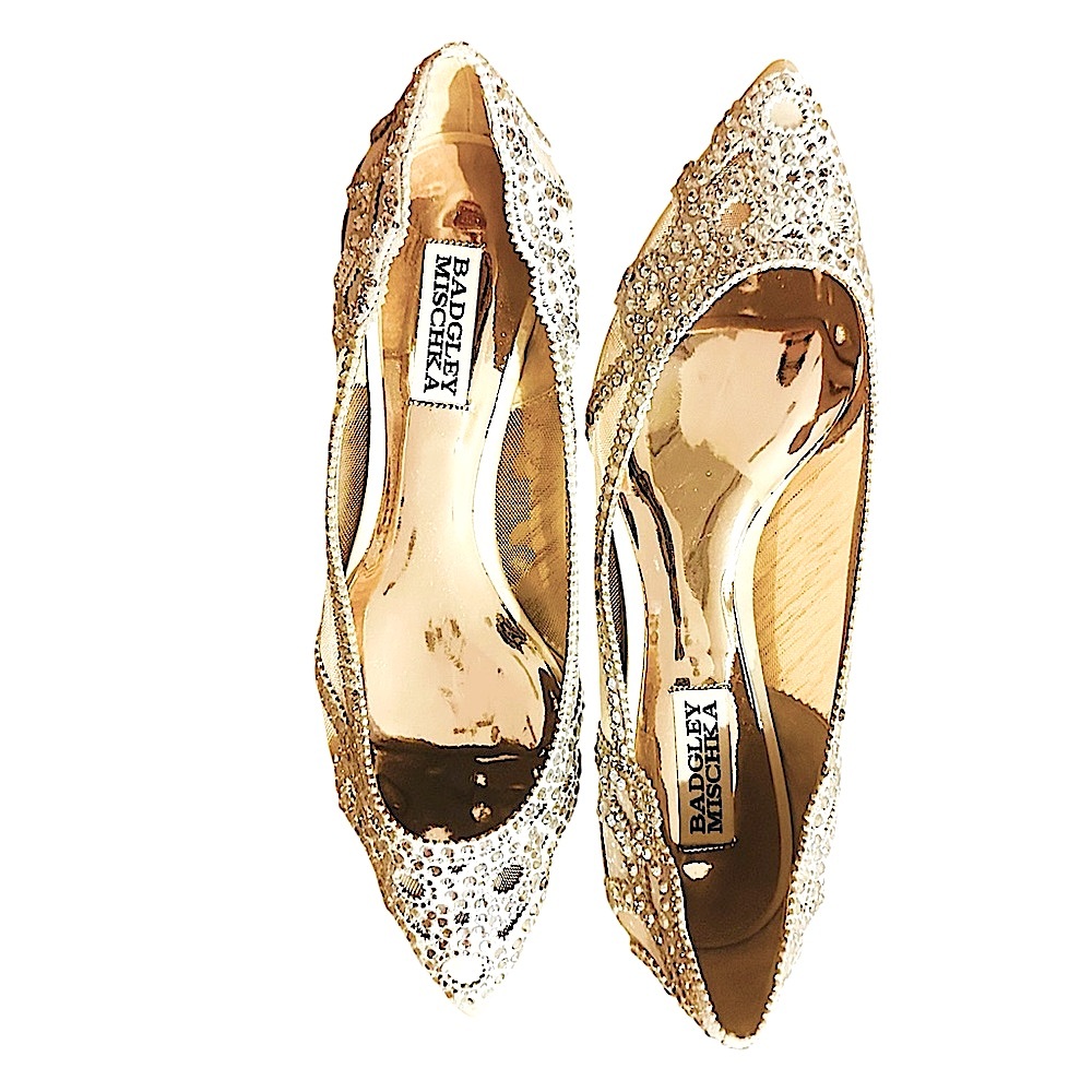 Badgley Mischka Gigi Crystal Flats Ivory Bridal Shoes 7.5